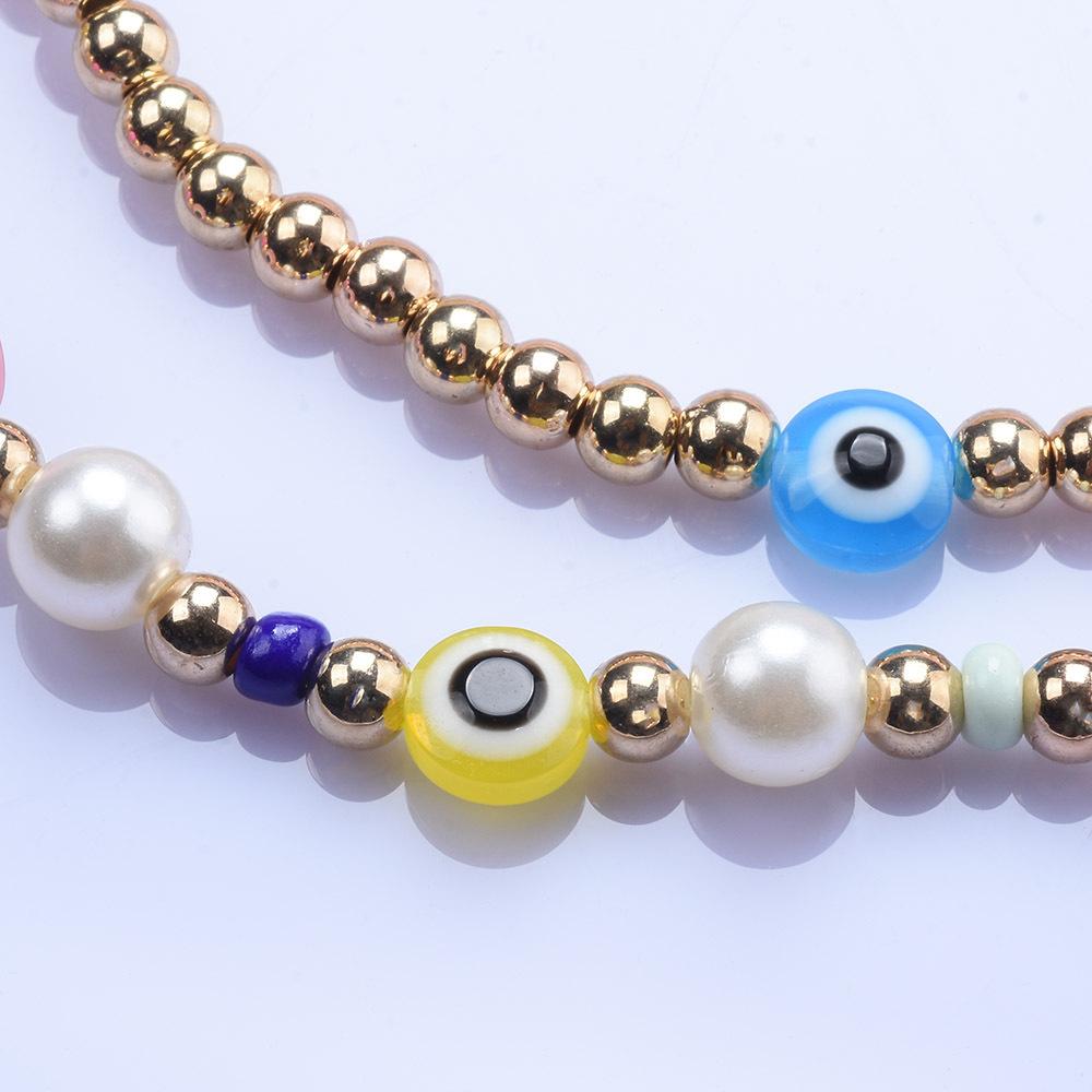 Personnalité Exagérée Alliage Or Ccb Imitation Perle Œil Hip Hop Collier Ensemble Deux Pièces Collier pour Femme