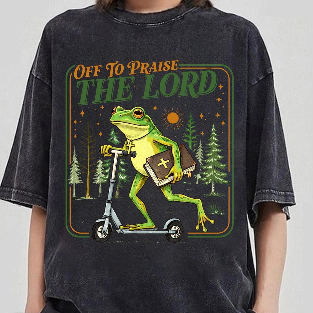 Christian Frog Off To Praise The Lord Shirt, Gift For Christian, Bible Study Shirt, Funny Easter Tee, Jesus Church Faith Humor