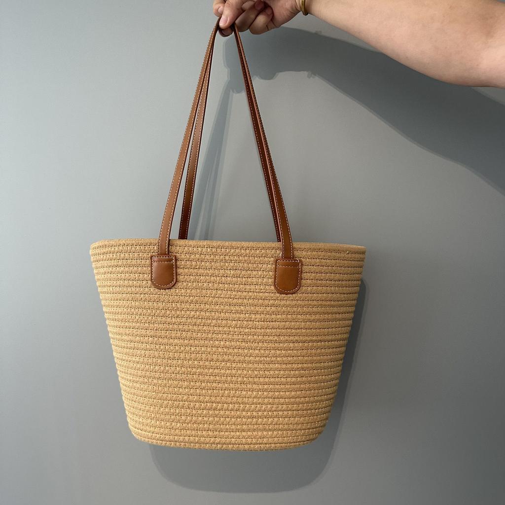 Borsa da Spiaggia in Paglia da Donna Borsa Estiva Grande Capacità Borsa a Spalla Borsa a Mano Intrecciata Borsa da Viaggio per le Vacanze