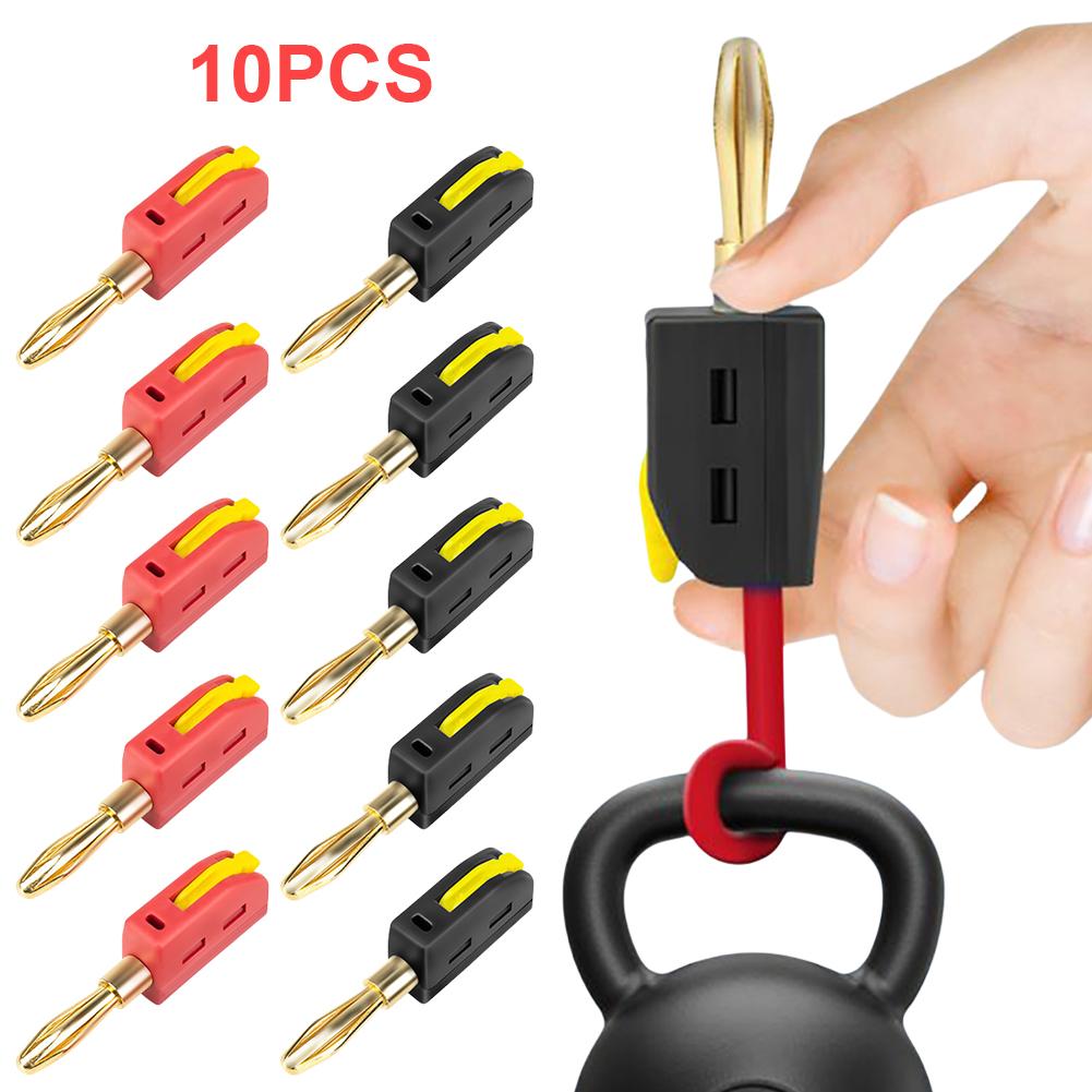 10Pcs 4mm High Current Plugs Solder-Free Gold-Plated Banana Connector Push-On Quick Connect Plug for 32A Electrical Test