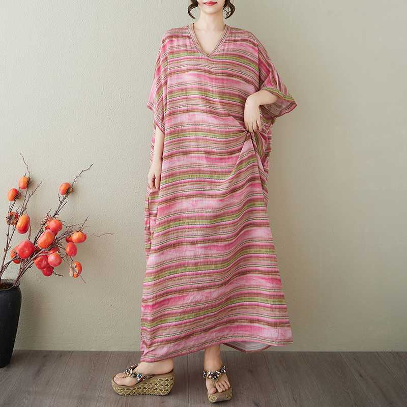 Vestido Largo Vintage para Mujer con Estampados de Algodón y Lino