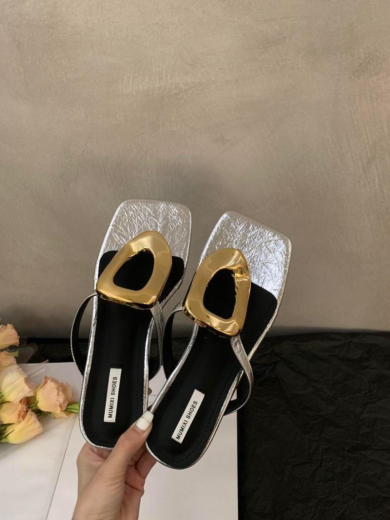 

Новинка 2024 года, роскошные женские тапочки, летняя пляжная мода, металлические шлепанцы, женские шлепанцы, тапочки, женские туфли на плоской подошве, сандалии, обувь 40 серебряный