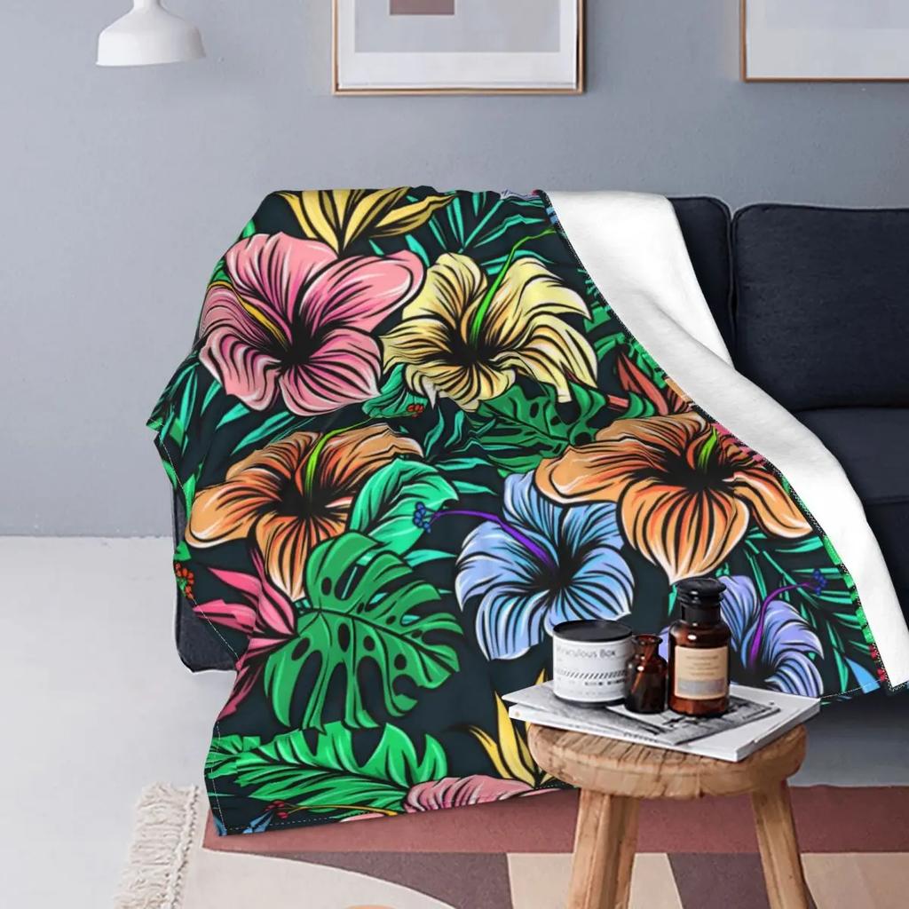 Green Leaves Plant Flannel Throw Blanket All Season Warm King Queen Size Super Soft Lightweight Blanket for Bed Living Room Sofa