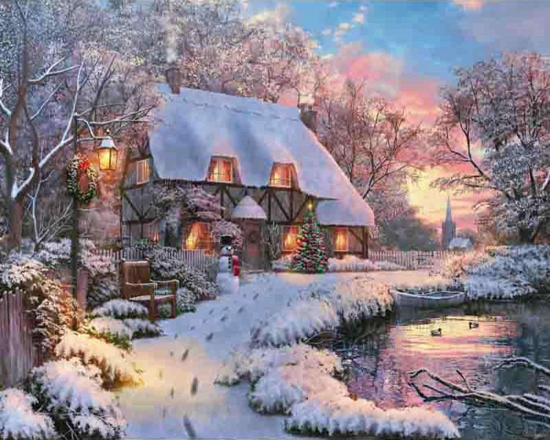 5D DIY Diamond Painting New Landscape Spring Rural House Diamond Embroidery Cross Stitch Flower Branches Dog Animal Rhinestones Mosaic Home Decor