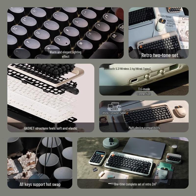 Lofree OE914 1970er Jahre Retro Mechanische Tastatur mit drei Modi