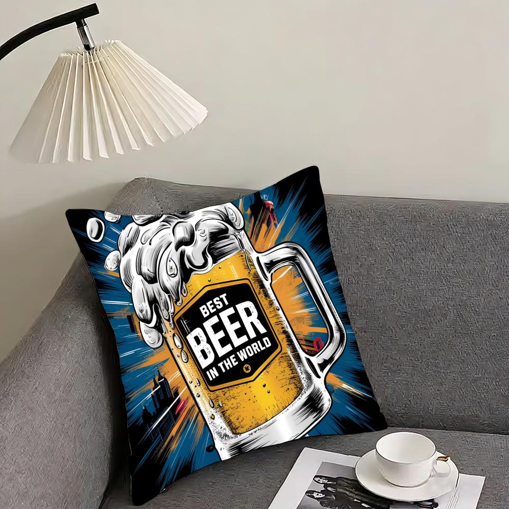 Poszewka na poduszkę w stylu retro z motywem piwa i wina, dwustronna, pluszowa – Do samochodu, na sofę, do sypialni, idealna na prezent.