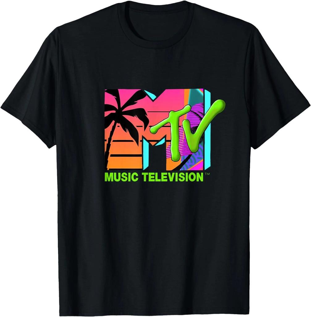 Oficjalna koszulka MTV z logo i retro palmami w raju
