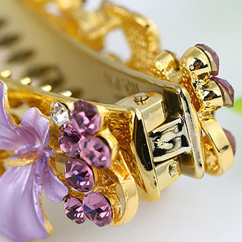 Women Elegant Crystal Diamond Hairpin Resin Butterfly Shaped Banana Hair Clip Claw Ponytail Holder Headwear Barrette