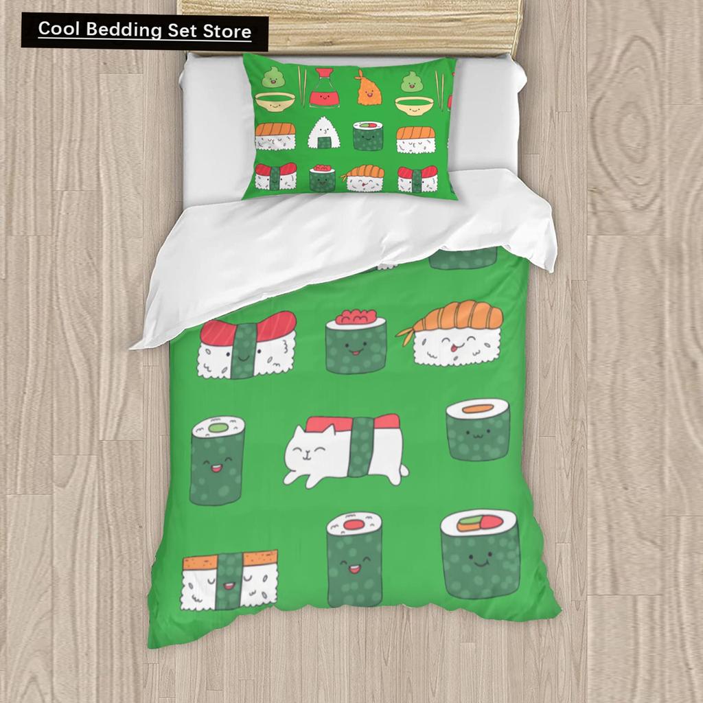 Japan Sushi Königin König Bettbezug Meeresleben Bettwäscheset Cartoon Japanisches Essen Bettdeckenbezug Bunt Polyester Bettdeckenbezug
