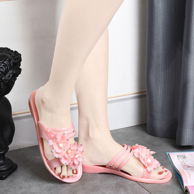 Mode Damen Hausschuhe Blumen Pantoletten Strand Sandalen Niedriger Absatz Kristallschuhe für Frauen 2025 Trend Luxus Sommer Schuhe Im Angebot