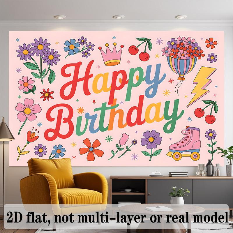 Cute Birthday Banner, Photo Backdrop Wall Decor for Party