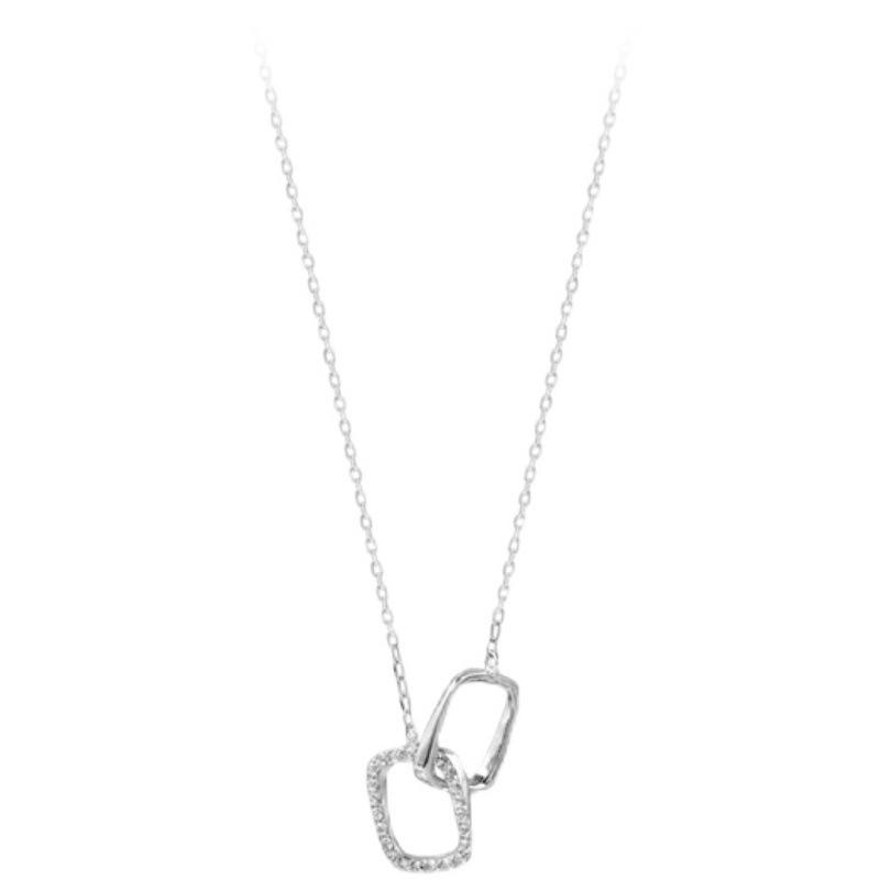S925 Sterling Silver Square Double Ring Necklace Female Korean Version Fashion Niche Design Geometric Pendant Simple Collarbone Chain Tide