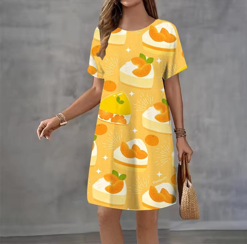 Fashion 3D Print Summer Dress Loose Casual Short Sleeve O-Neck Mini Dress