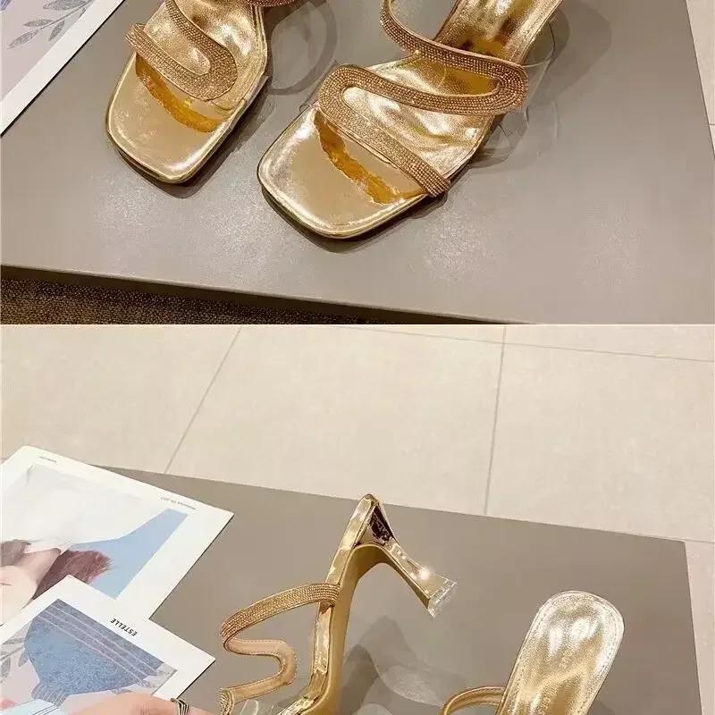 2024 Woman Summer Square Head Slippers Sandals Fashion Wine Glass Mules High Heels Slipper Sexy Versatile Designer Shoes Women
