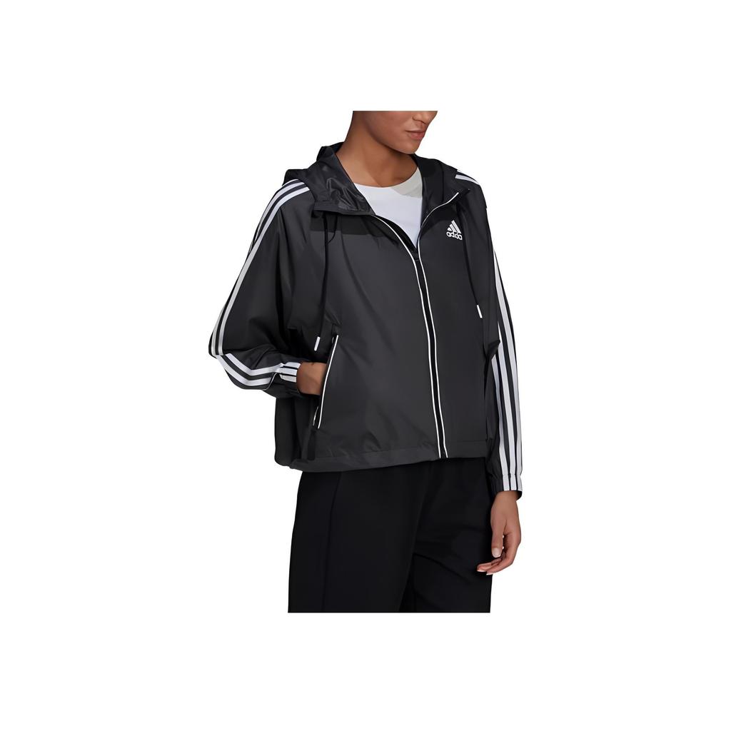 adidas BSC Striped Zip Pocket Detail Drawstring Hooded Jacket Women Jacket Black H55345