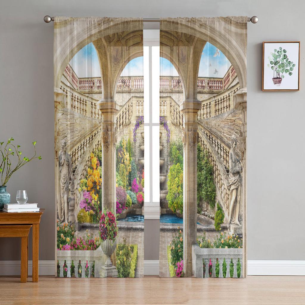 Islam Building Morocco Sheer Curtain for Living Room for Window Blinds Bedroom Drape Kitchen Cortinas Hall Drapes