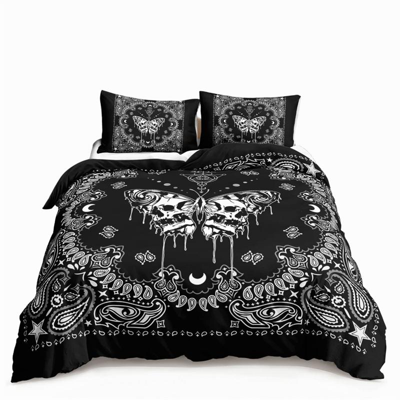 Butterfly And Death Moth Bedding Collection For Girls Gothic Skull Boho Comforter Cover Decor Bedroom Sun And Moon Pattern Duvet Cover