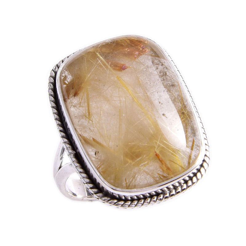 Natural Golden Rutile Gemstone Handmade 925 Solid Silver Jewelry Ring S.9 G9j59