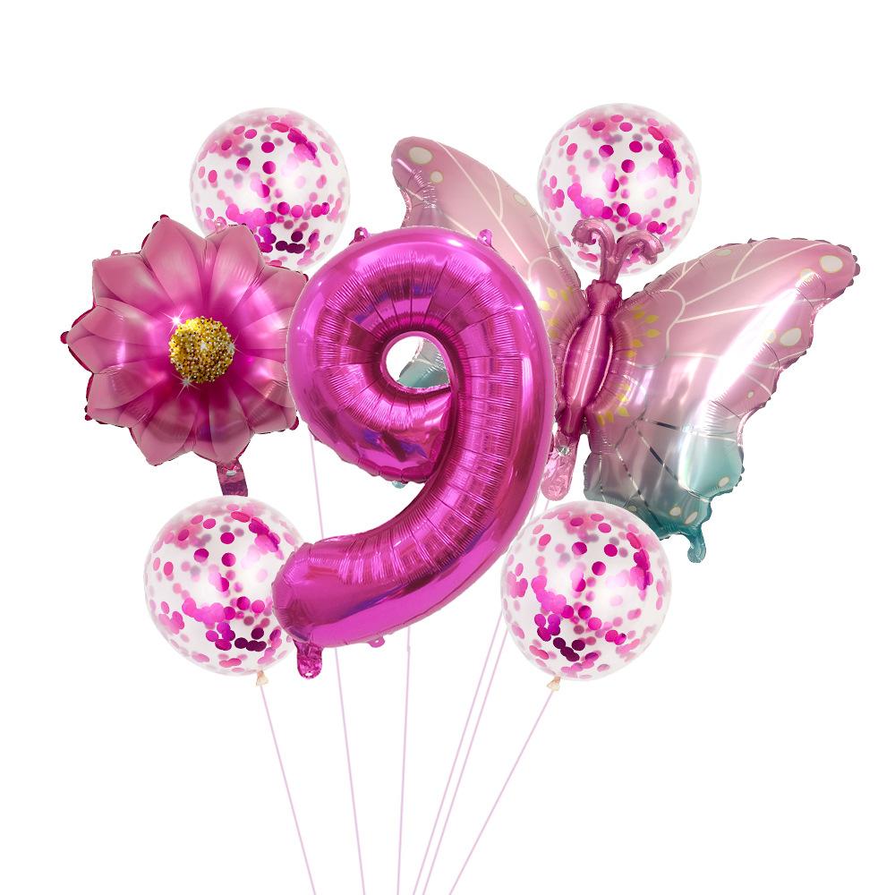 Butterfly 32 Inch Digital Flower Aluminum Film Balloon Set Baby Birthday Balloon Party Decoration Scene