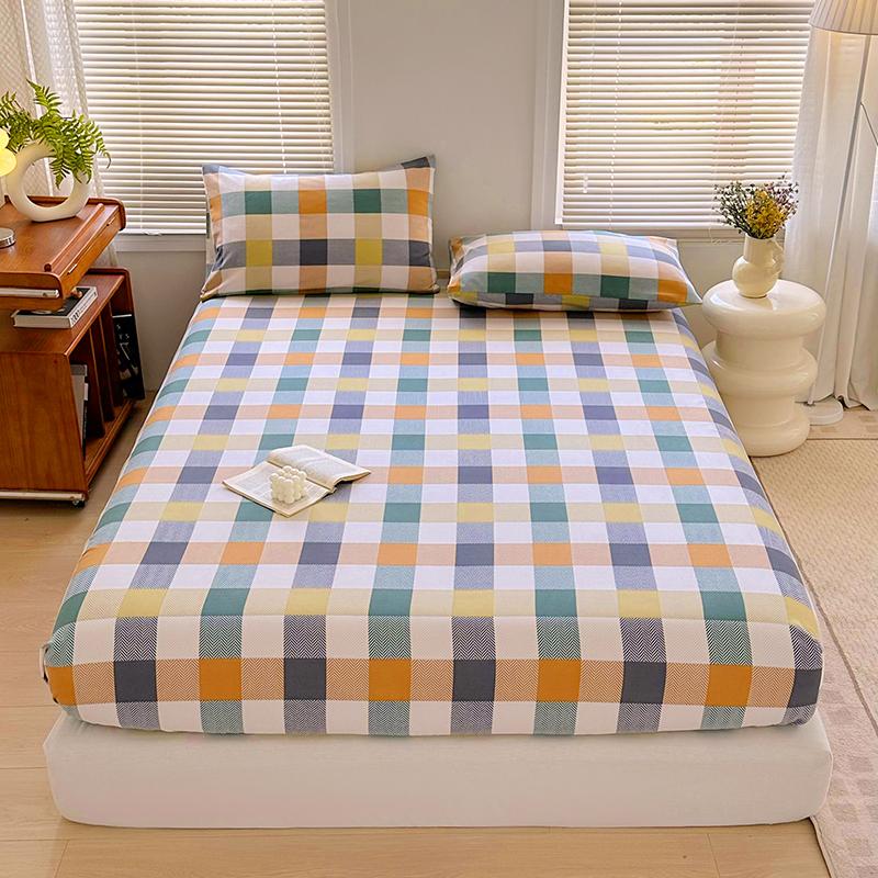 Simple Style Fitted Sheet Plaid Print Bedsheet Single/Queen Size Bed Cover Non-slip Bed Linen couvre lit (Pillowcase Need Order)