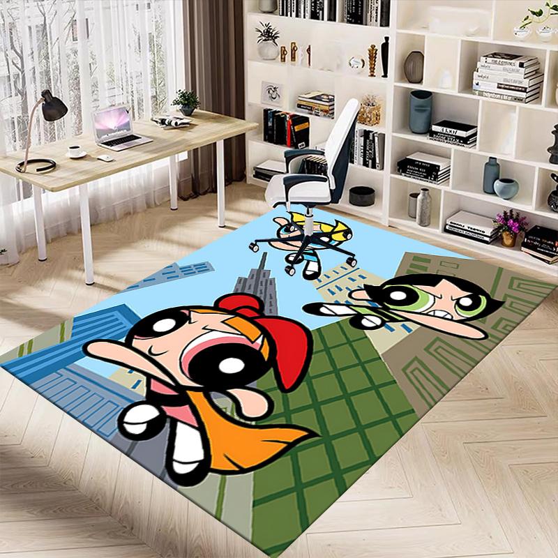 Powerpuff Girls Action Carpet For Playroom Bedroom Living Room Sofa Home Decorkids Game Area Rug Nonslip Floor Mat
