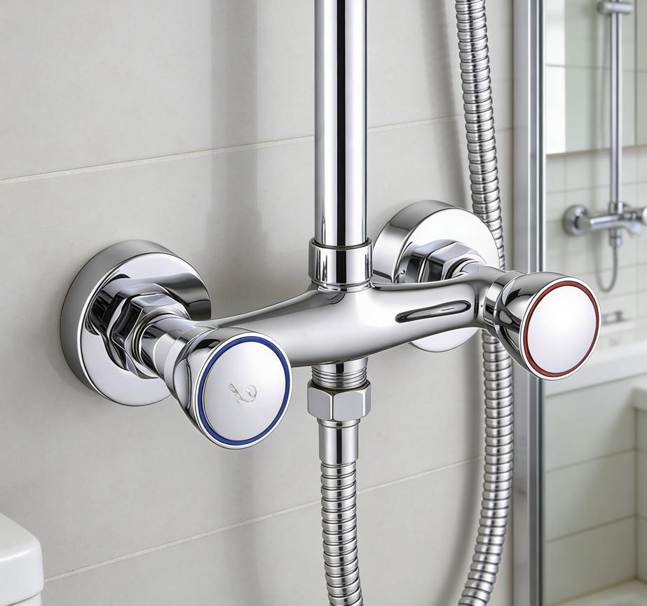 1PC Shower Faucet 4-Point Pipe Connection Copper Dual Handle Shower Mixer Tap Wall Mounted Hot Cold Water Bath Faucet Parts