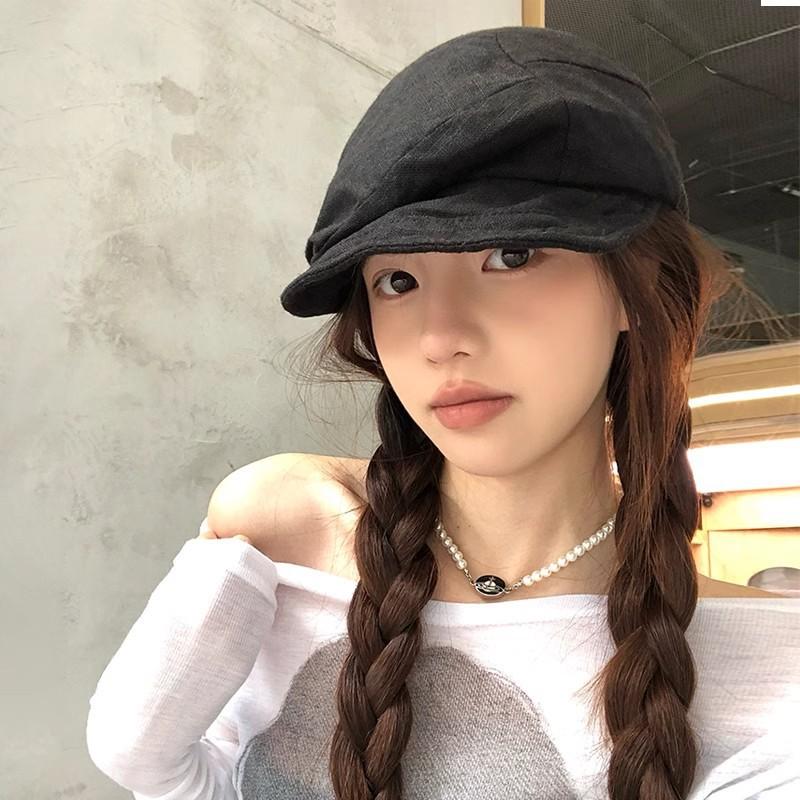 Cool Hat Women's Japanese Styleretro Cotton And Linen Pleated Cloud Beret Face Newspaper Boy Hat Octagonal Painter Hat 56-58Cm