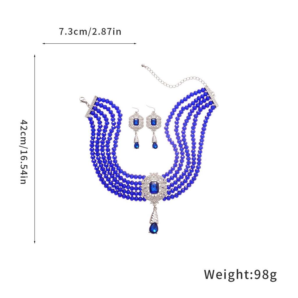2025 Retro European Court Style Beaded Crystal Water Drop Pendant Necklace & Luxury Earrings Set