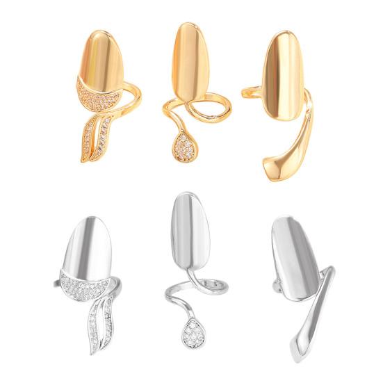 Nail Ring Lightweight Adjustable Size Mirror Metal Surface Non-Falling Off Nail Art Jewelry with Cubic Zirconia Fingertip Jewelry