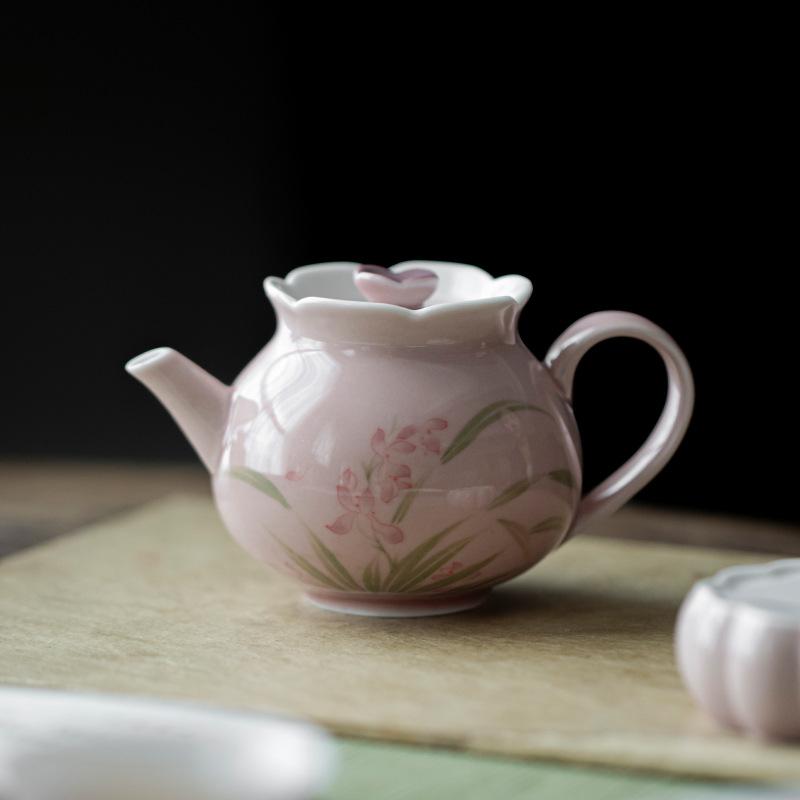 Handmade Ceramic Creative Pomegranate Teapot Pure Hand-painted Orchid Brewing Teapot Single Pot with Filter Ball Hole