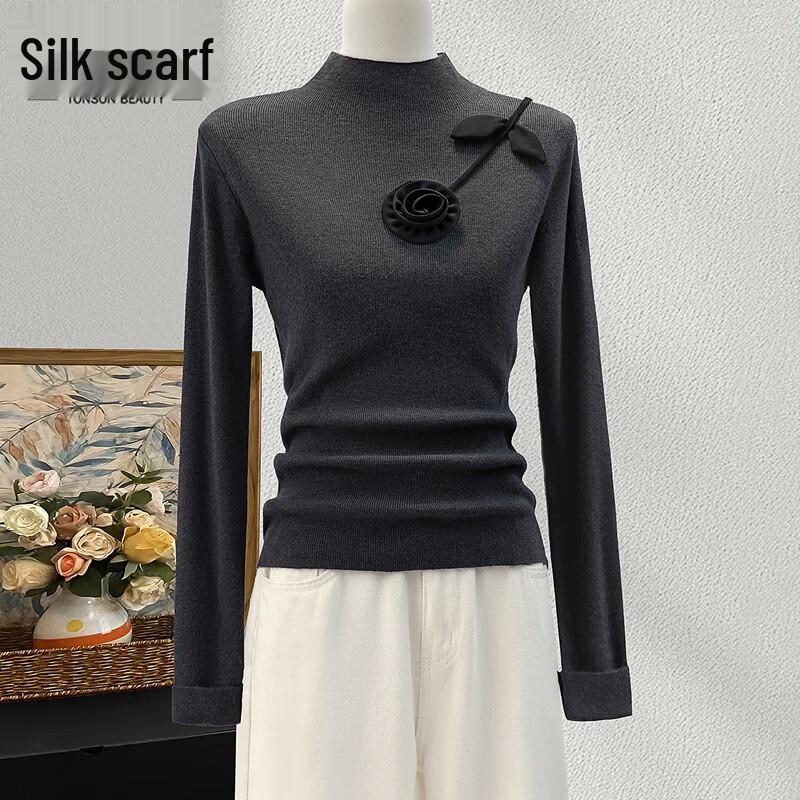 

Women s Semi-High Collar Slim Fit Knit Top One Size