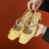 Fashion Mary Jane Shoes High Heels Women's High End Summer Thick Heels Single Shoes Square Head Bow Women's Shoes Rear Empty Sandals