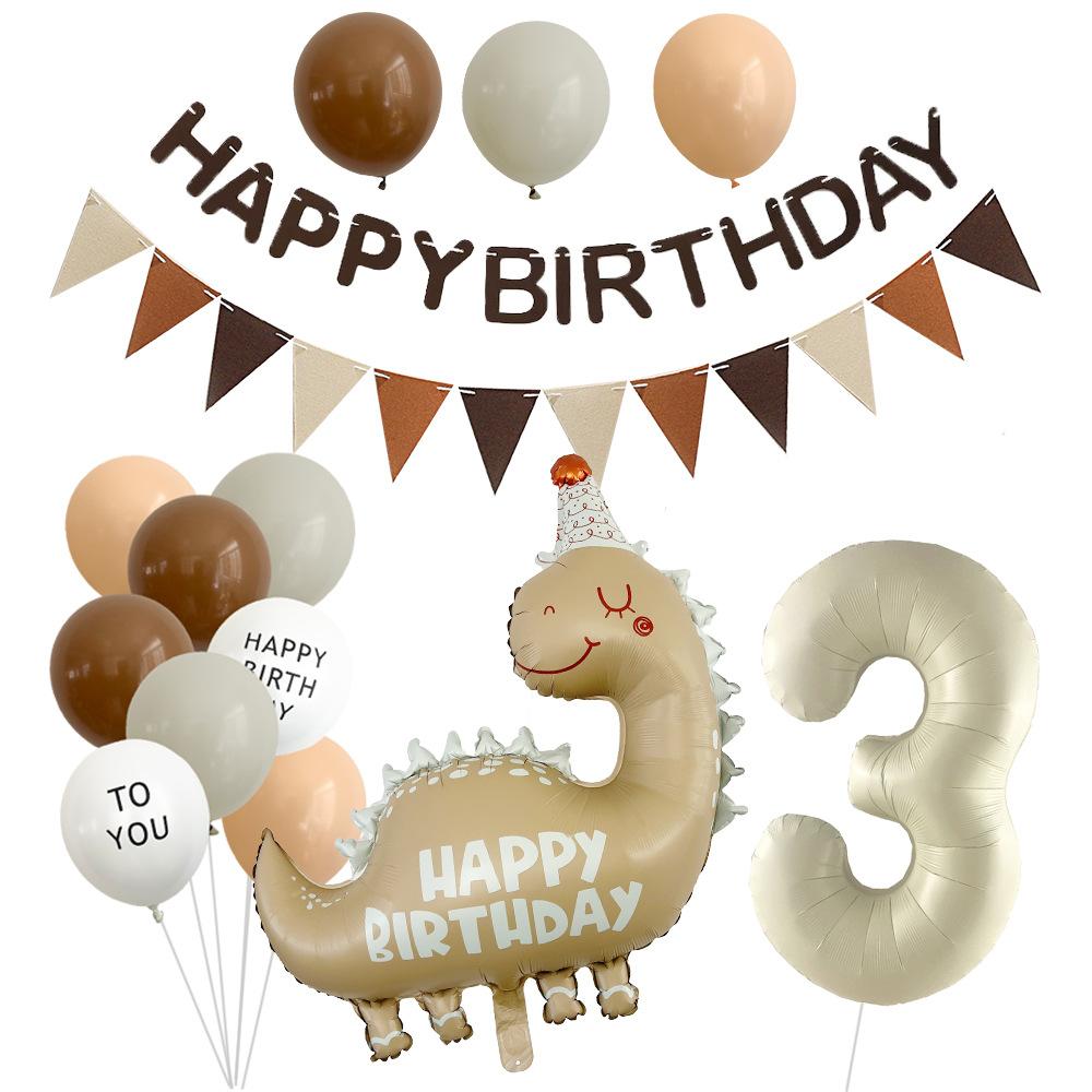 Vintage Dinosaur Grädde Digital Aluminiumfolie Ballongset Barnfödelsedagsballong Flagga Festscen Arrangemang