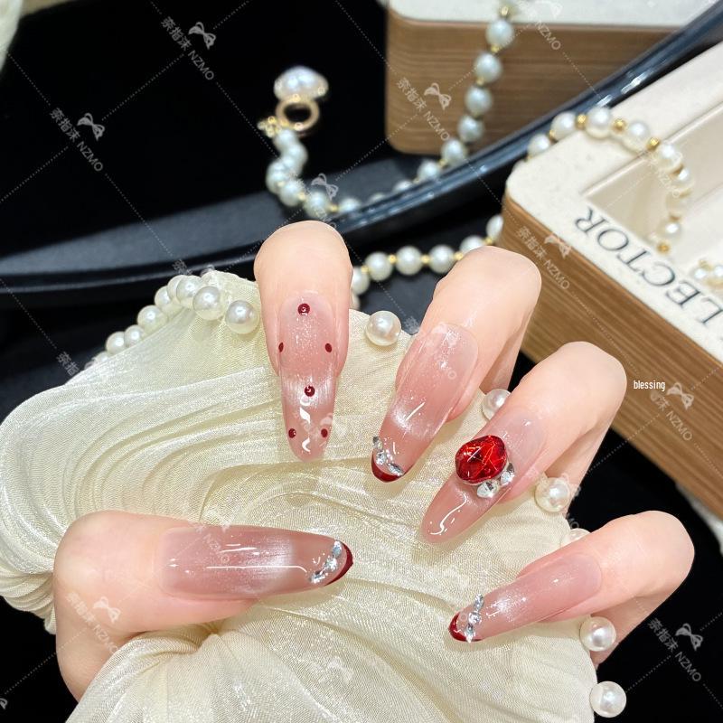 L15 Rhinestone Cat Eye Design Long Wearable Nails L15-S