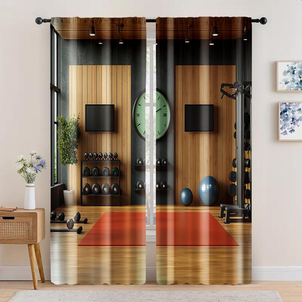 

2 шт., Шторы для зала для занятий спортом в помещении, оборудование для тренажерного зала, тема тренажерного зала, прочная ткань из 100% полиэстера, без электричества, украшения для вечеринок 29x65in(75x166cm)