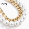 Bag Chain Replacement Handles with Clips Double-layered Faux Pearl Thick Chain Shoulder Bag Decoration Strap Detachable Handbag DIY Chain Craft
