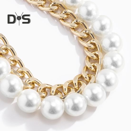 Bag Chain Replacement Handles with Clips Double-layered Faux Pearl Thick Chain Shoulder Bag Decoration Strap Detachable Handbag DIY Chain Craft