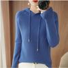 Women's Hooded Long Sleeve Loose Fit Knit Sweatshirt Solid Color Casual Pullover Winter Top