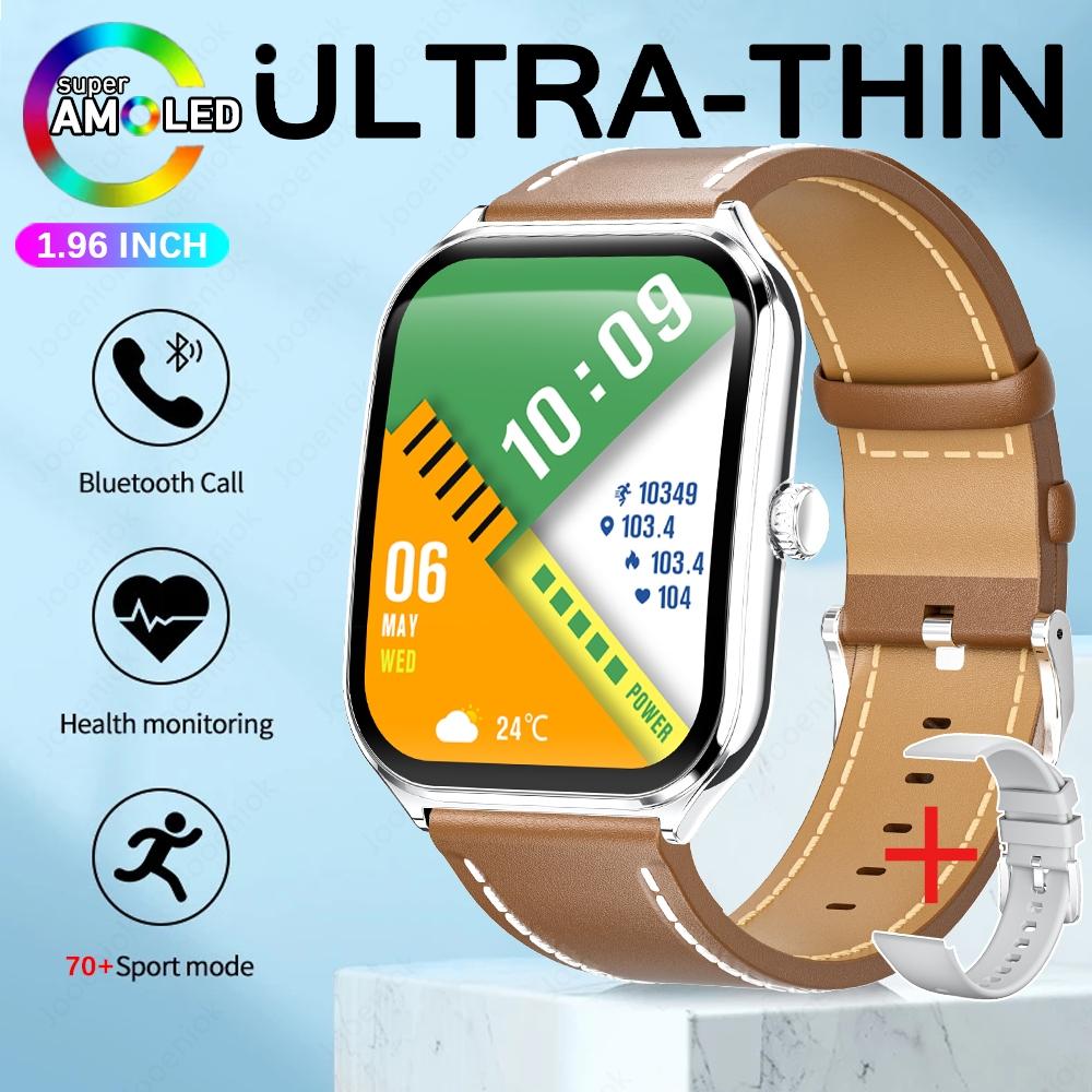 New Ultra Thin Smart Watch Men AMOLED Ultra HD Heart Rate Sports Bracelet Always Display Time BT Calling Smartwatch