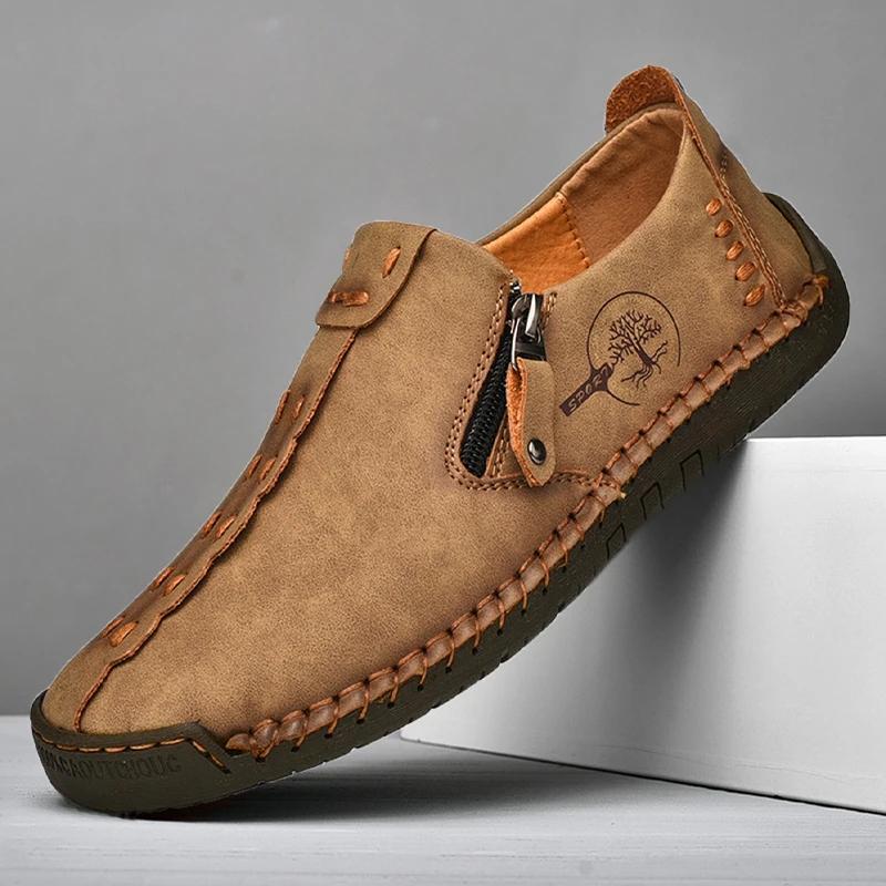 Fashion Handmade Leather Men Shoes Casual Slip On Loafers Breathable Leather Shoes Men Flats Hot Sale Moccasins Tooling Shoes Plus Size