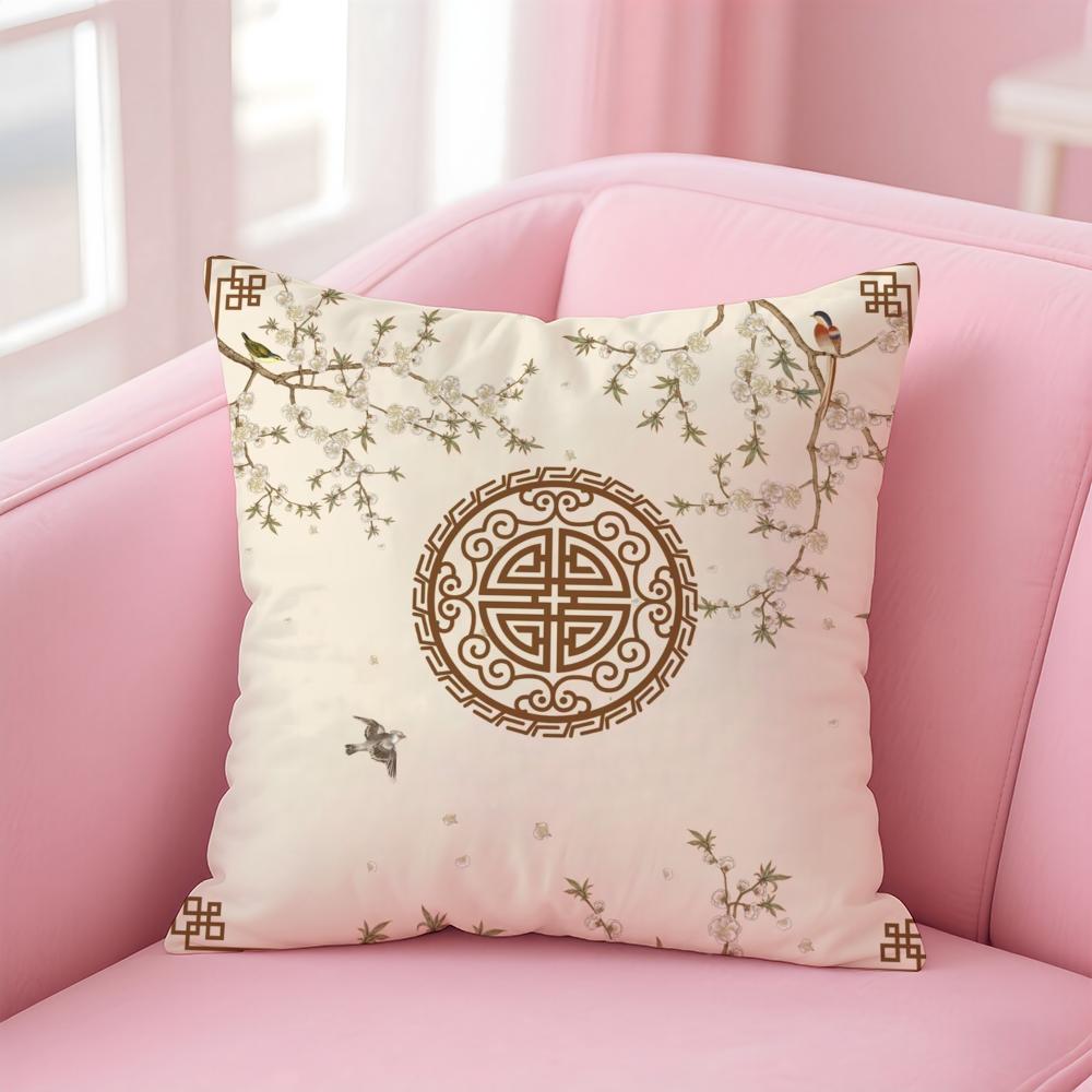Chinese floral patterns Cushion Cover Pillow Case Soft Friendly Fabric  Concealed Zipper