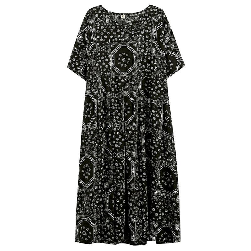 Plus Size Loose Floral Print Midi Dress for Women Spring Autumn Summer Casual Vintage Elegant Dresses Holiday Dress