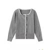 Lace-trimmed Square-neck Long-sleeved Knitted Cardigan for Women's Autumn and Winter, A New Slimming and Form-fitting Sweater