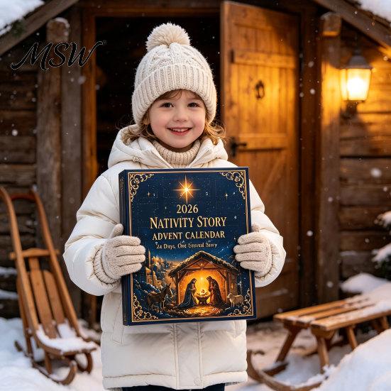 Christmas Ritual Gift for Kids 2026 Nativity Story Advent Calendar, 24 Days Countdown Calendar Ornaments Tree with 2D Acrylic Religious Keepsake
