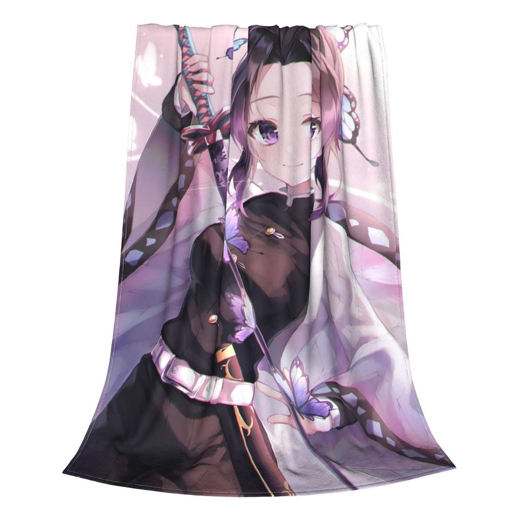 Demon Slayer Kochou Shinobu Blanket Flannel Summer Kimetsu No Yaiba Kamado Nezuko Soft Throw Blanket for Bedding Couch Quilt