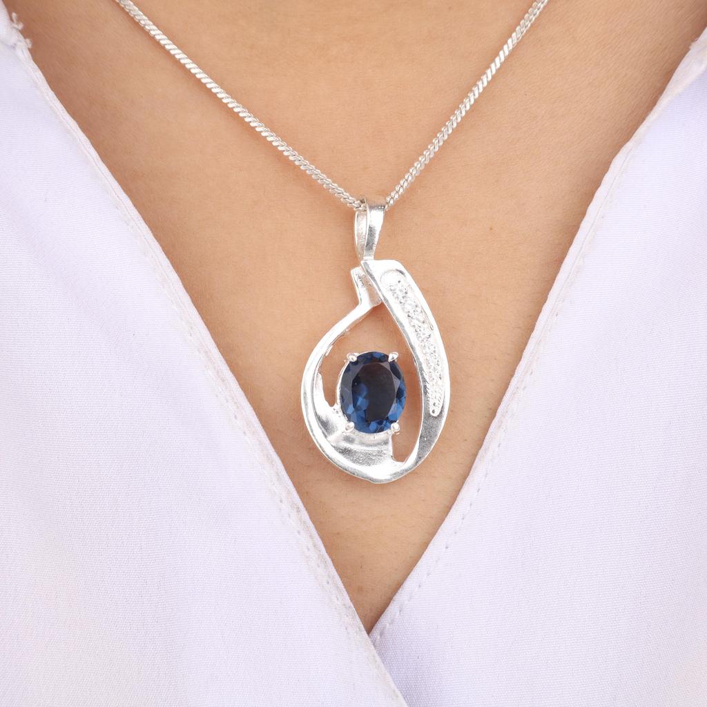 London Blue Topaz Gemstone 925 Sterling Silver Women's Jewelry Elegant Zircon Pendant 1.4" For Wedding Gift CZP-16-10