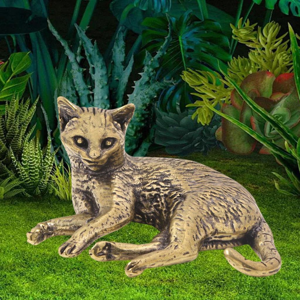 Miniature Cat Figurine Desktop Ornament Collection Animal Sculpture Brass for Office Desk