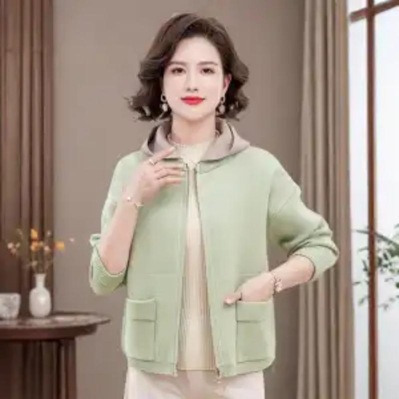 Mom Wear Autumn Winter Knitted Cardigan Top Middle-aged Women's Fashionable Jacket Hoodie Versatile Loose