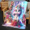 Colorful Festive Unicorn and Presents Pattern Blanket Flannel Material Soft Warm for All Seasons Home Outdoor Camping Picnics RV