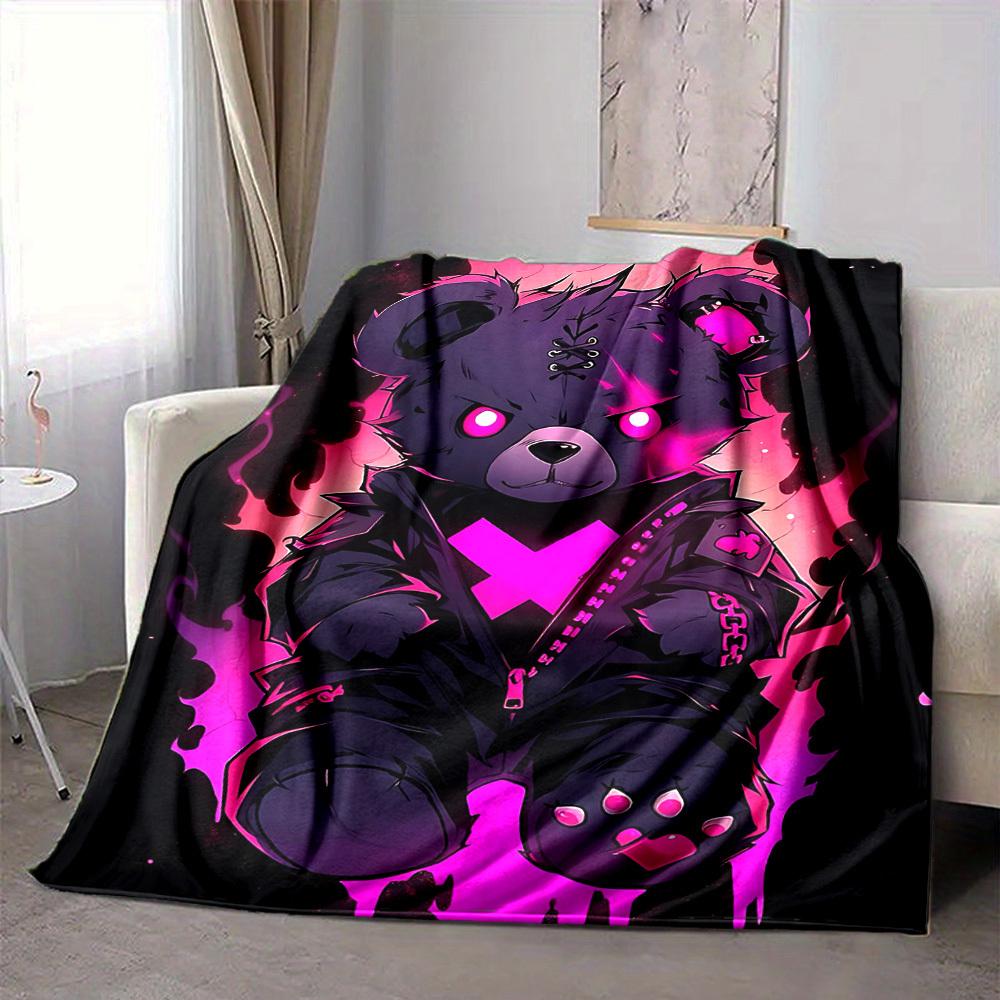 1pc Bear Print Blanket   Lightweight Flannel Throw Blanket For Sofa, Bed, Living Room, Office, Outdoor Travel, Camping